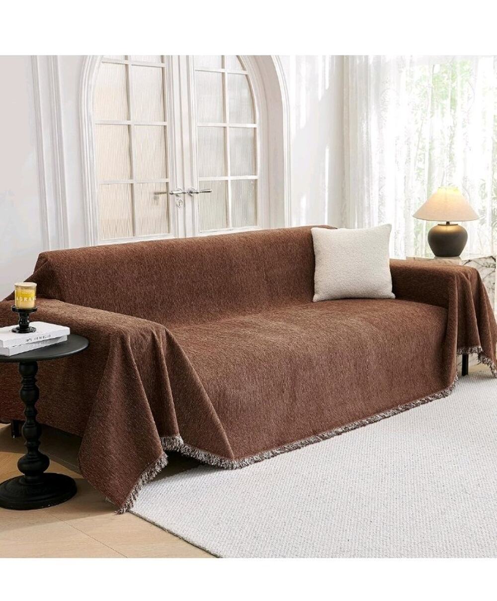 Sofa Covers for 2 Cushion Dogs - Boho Textured Soft 71" x 118" Chocolate